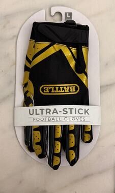 NWT Battle Receivers Double Threat Football Gloves Black Gold Youth Large
